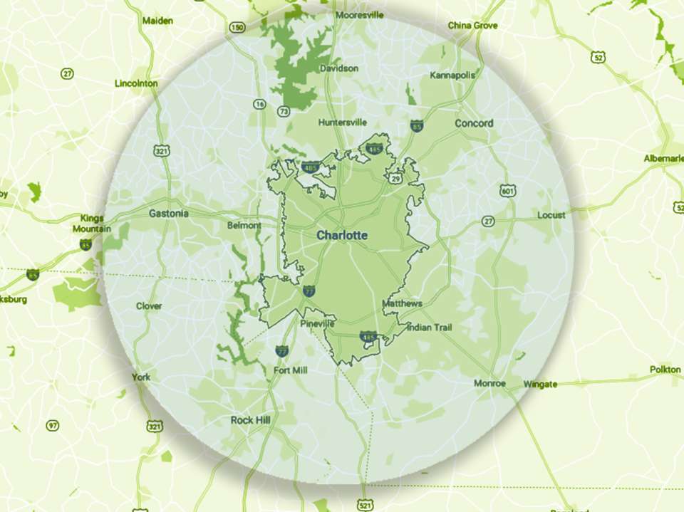 Charlotte map for The Organic Maids - house cleaning charlotte nc